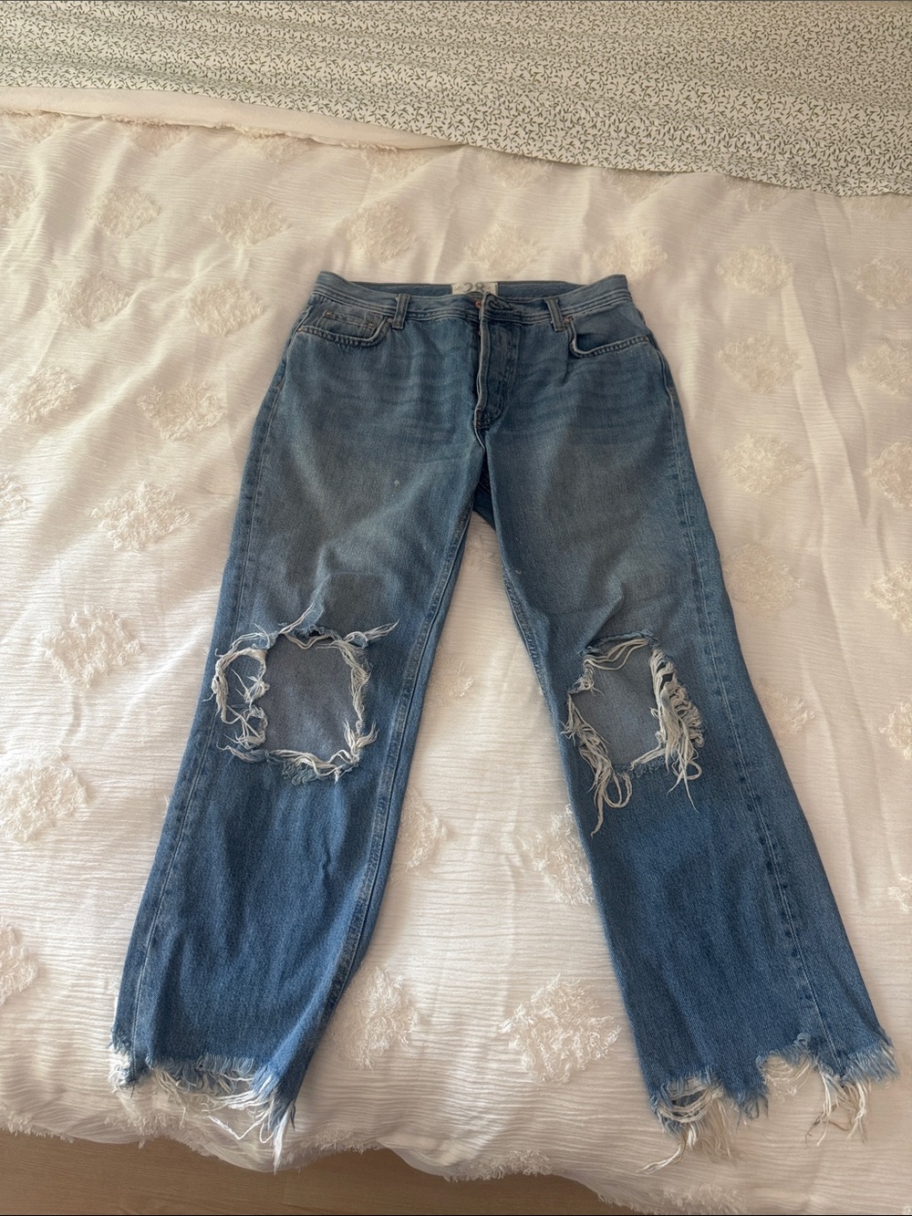 Free People: Distressed Mid-Rise Blue Jeans for Women